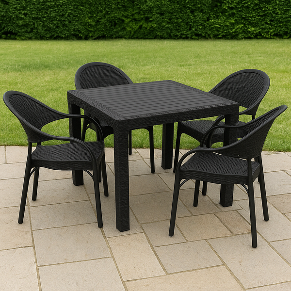 Стол Олаф пластиковый ротанг 90*90 черный
